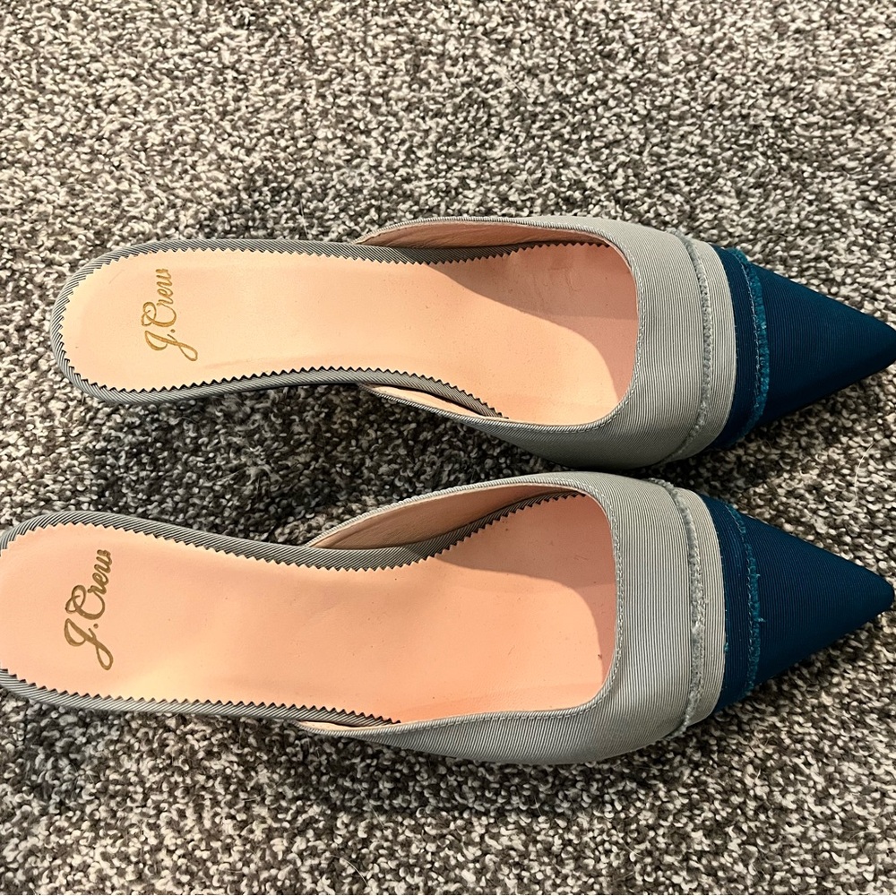 J. Crew Gray and Blue Mules with Pointed Toe